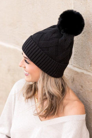Chunky Knit Fur Pom Beanie - SwagglyLife Home & Fashion
