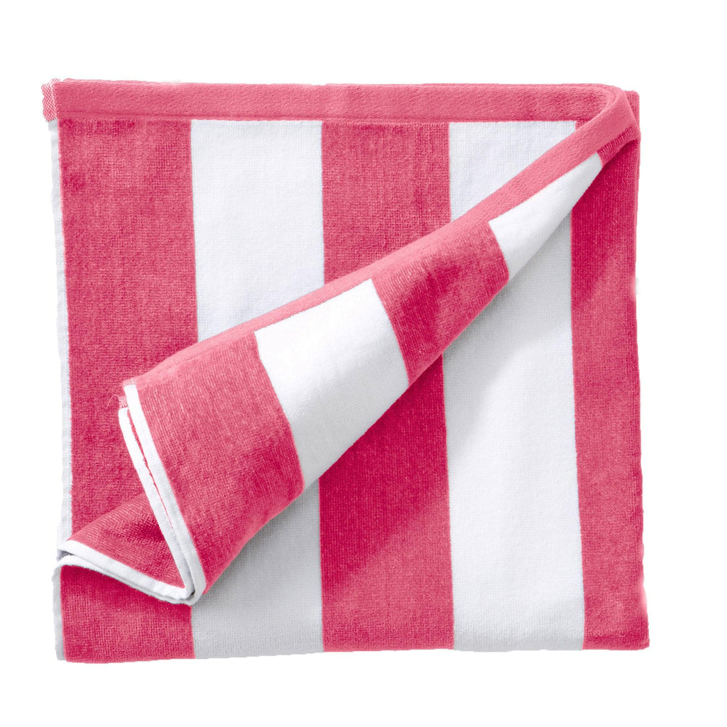 Cotton Velour Cabana Stripe Beach Towel - Novia Collection in Single Oversized- 35" x 70" Bright Pink - photo