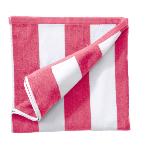 Cotton Velour Cabana Stripe Beach Towel - Novia Collection in Single Oversized- 35" x 70" Bright Pink - photo