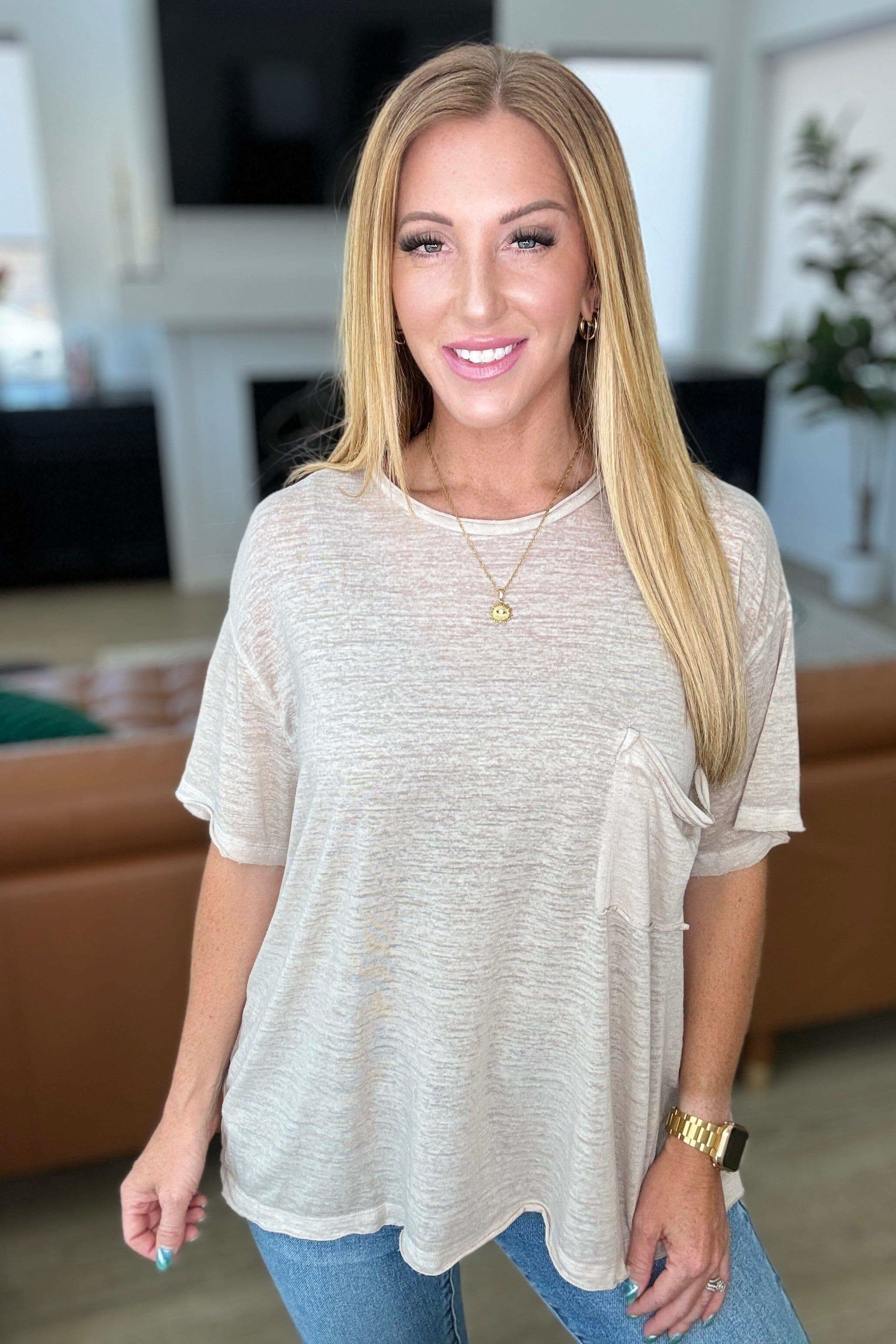Close to Myself Patch Pocket Tee in Light Mocha - SwagglyLife Home & Fashion