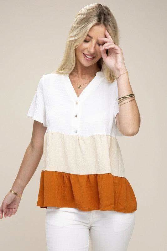 Color Block Notched Neck Blouse in yellow - Shirts & Tops photo