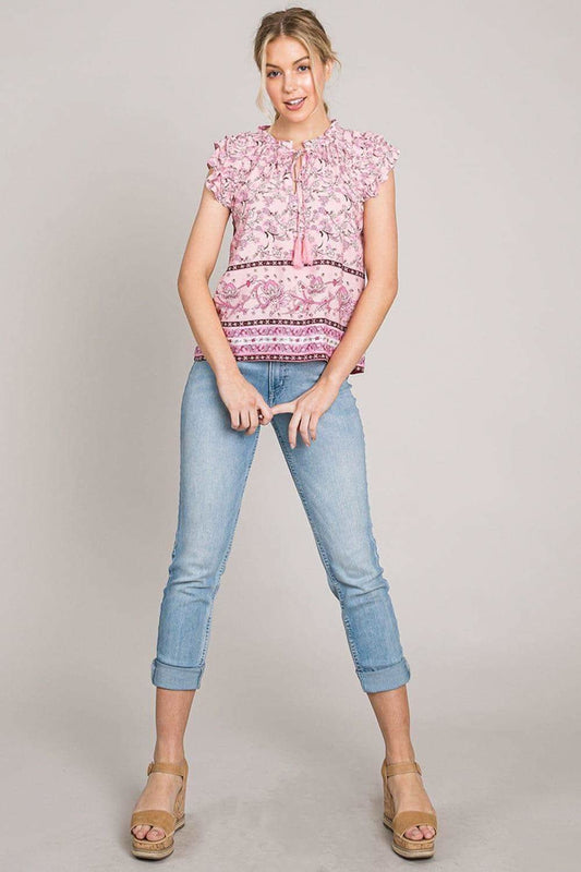 Cotton Bleu by Nu Lab Print Ruffle Sleeve Detail Blouse in - Shirts & Tops photo