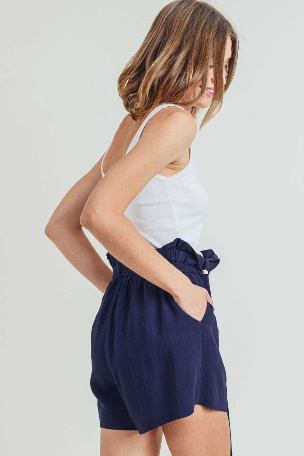 Cotton Bleu by Nu Label Buckle Belt Cotton Linen Shorts - SwagglyLife Home & Fashion