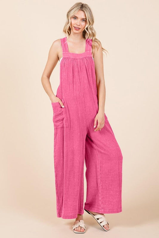 Culture Code Full Size Pocketed Sleeveless Wide Leg Overalls - SwagglyLife Home & Fashion