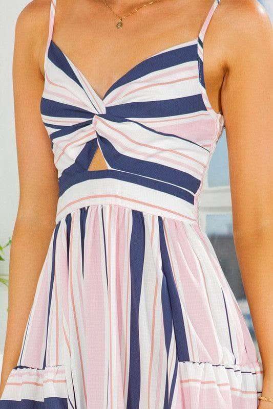 Cut Out Stripe Dress with Pockets - SwagglyLife Home & Fashion