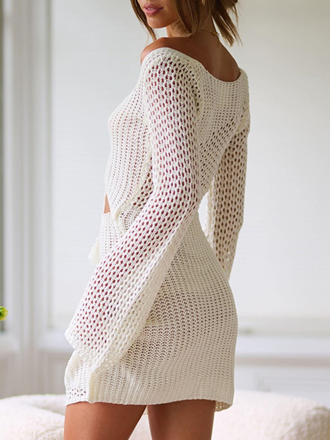 Cutout Lace-Up Long Sleeve Cover Up - SwagglyLife Home & Fashion