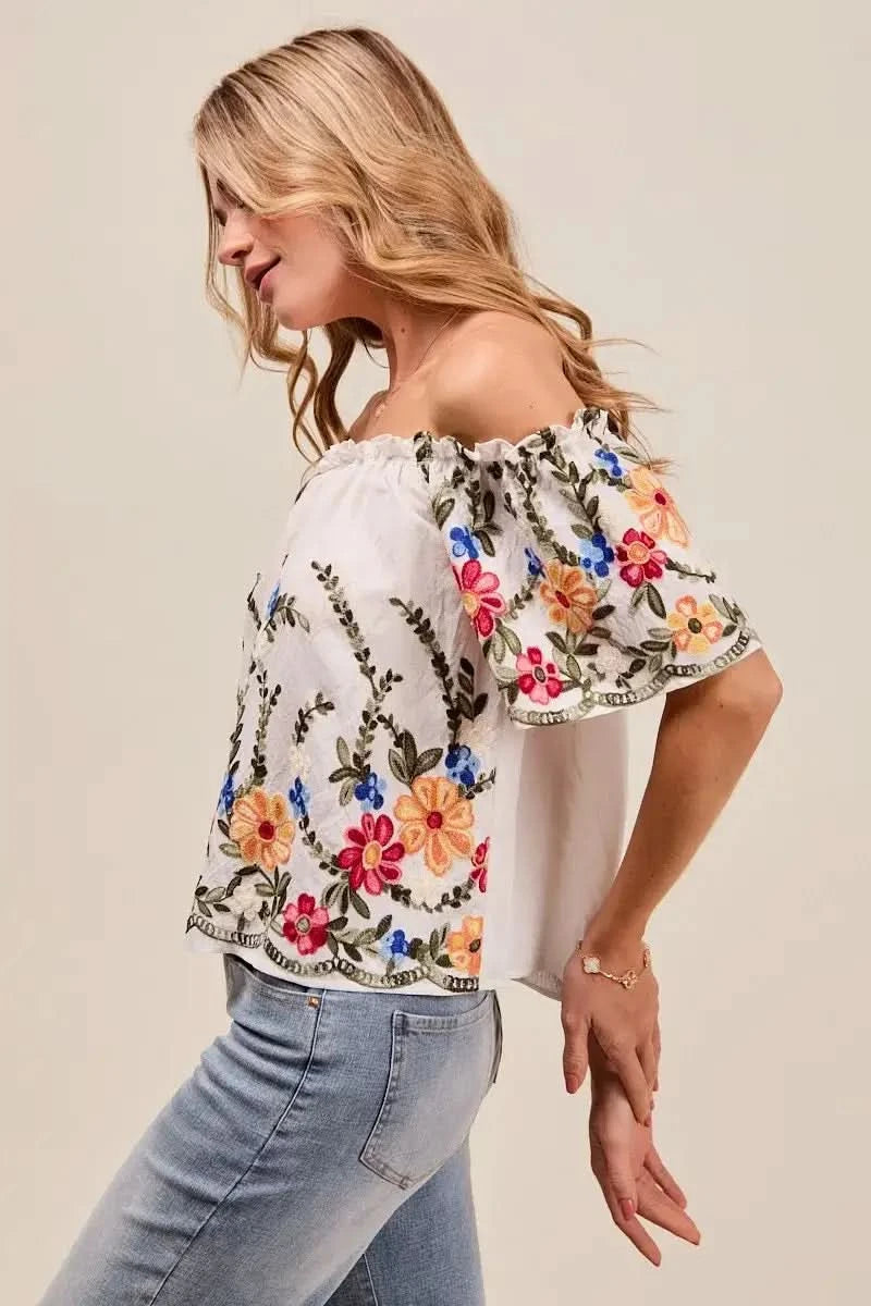 SO ME Floral Embroidered Two Way Off The Shoulder Blouse - SwagglyLife Home & Fashion