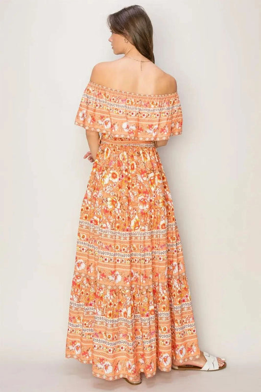 HYFVE Floral Off-Shoulder Tie Front Maxi Dress in - photo