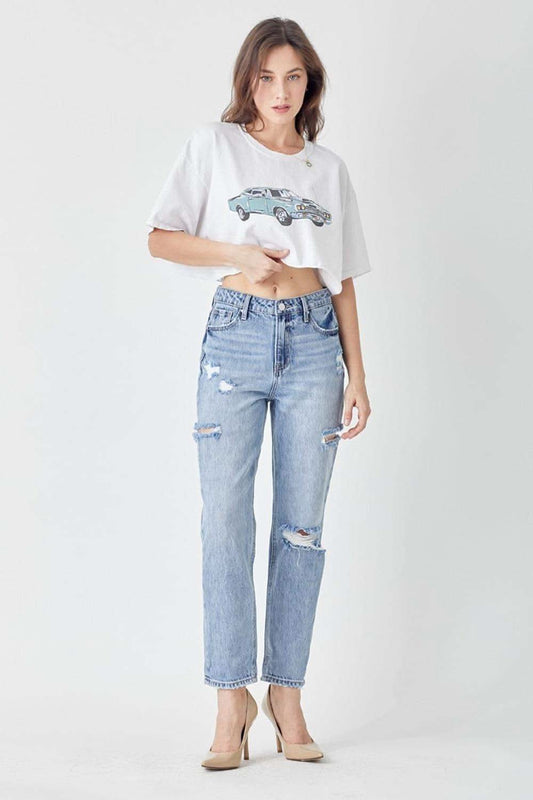 RISEN Distressed Slim Cropped Jeans in - Pants photo