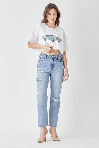RISEN Distressed Slim Cropped Jeans - SwagglyLife Home & Fashion