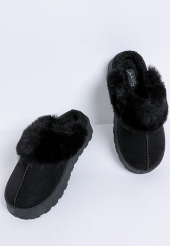 Portho Faux Fur Slip Ons in Black - photo