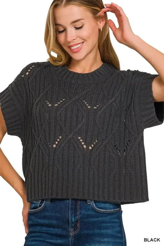 Zenana Cable Knit Short Sleeve Sweater in - photo