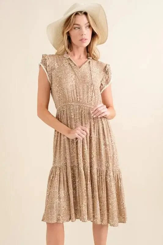 And The Why Boho Printed Tiered Maxi Dress in Taupe - photo