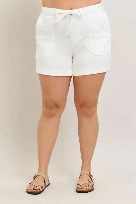 Judy Blue Plus Size High Waist Cuff Denim Shorts in WHT - photo