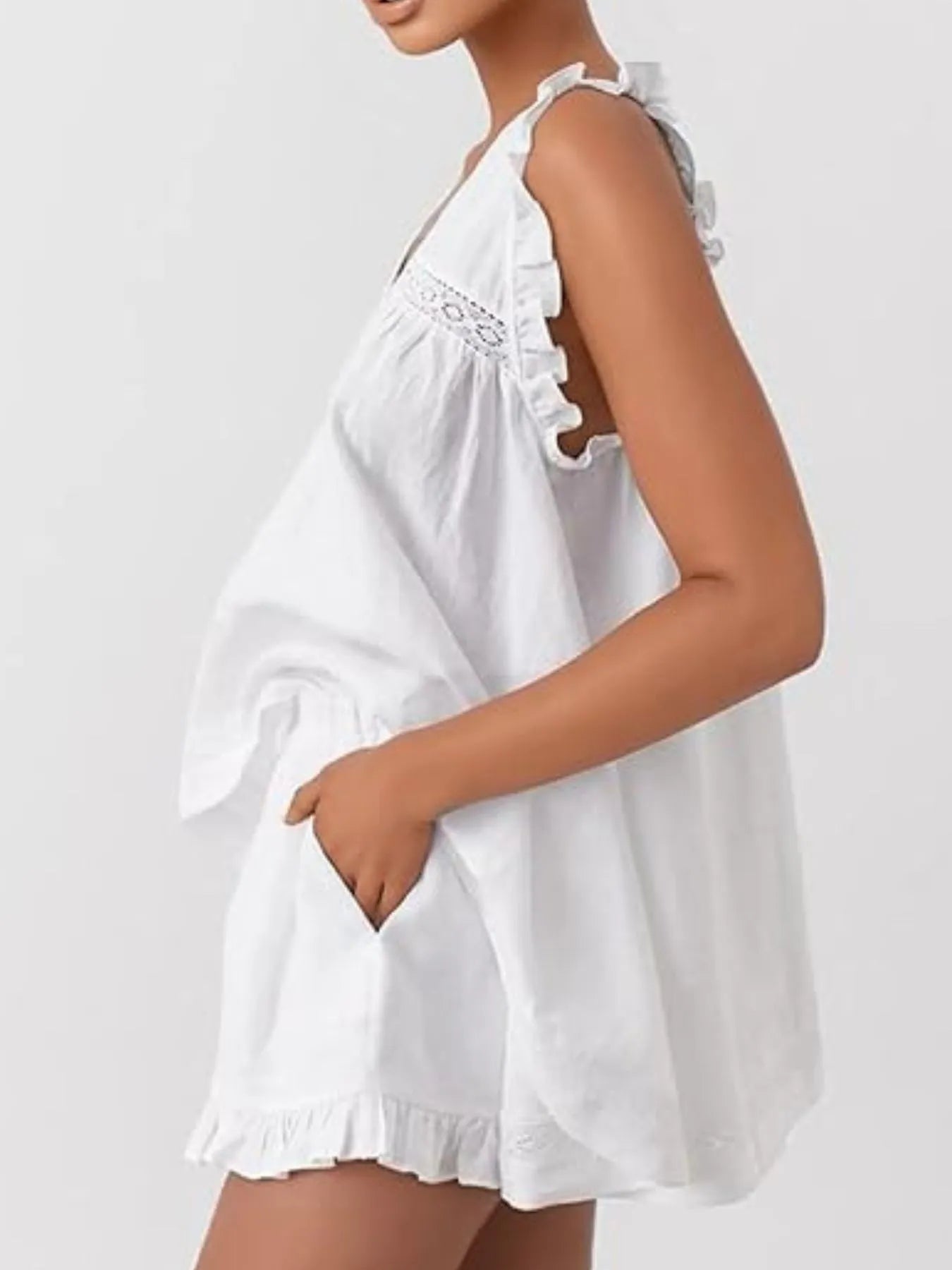 Ruffled V-Neck Top and Shorts Set - SwagglyLife Home & Fashion