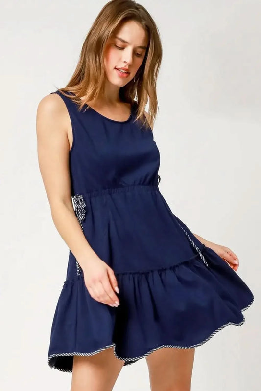 Umgee Frill Drawstring Waist Round Neck Mini Tank Dress in - photo