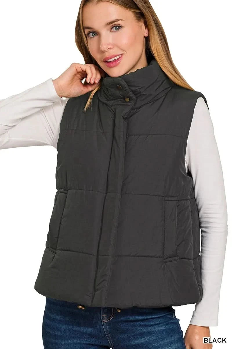 Zenana High Neck Zip-Up Vest Coat in - photo