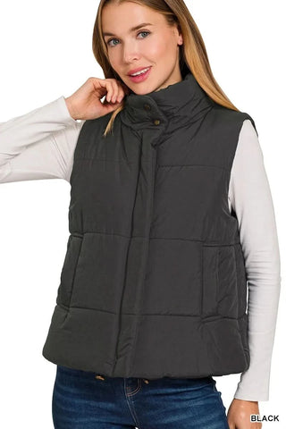 Zenana High Neck Zip-Up Vest Coat in - photo