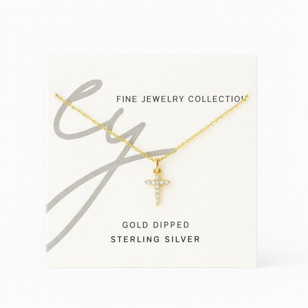 18K Gold Dipped Sterling Silver Dainty Cross Neckl in - photo