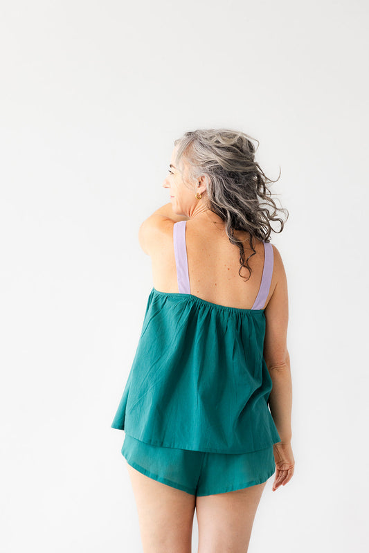 Salua Daisy Tie Strap Cotton Top 25" in Teal - TOPS photo