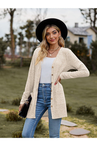 Ribbed Button-UP Cardigan with Pockets, Multiple Colors - SwagglyLife Home & Fashion