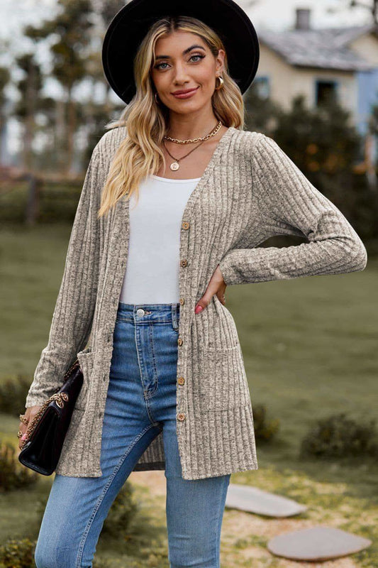 Dana Ribbed Button-UP Cardigan with Pockets in - Cardigans photo