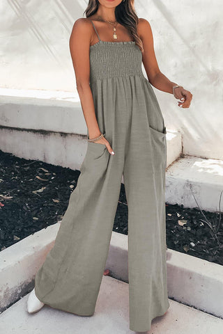 Dana Smocked Spaghetti Strap Wide Leg Jumpsuit - SwagglyLife Home & Fashion
