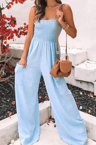 Dana Smocked Spaghetti Strap Wide Leg Jumpsuit - SwagglyLife Home & Fashion
