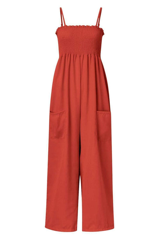 Dana Smocked Spaghetti Strap Wide Leg Jumpsuit in - Jumpsuits & Rompers photo