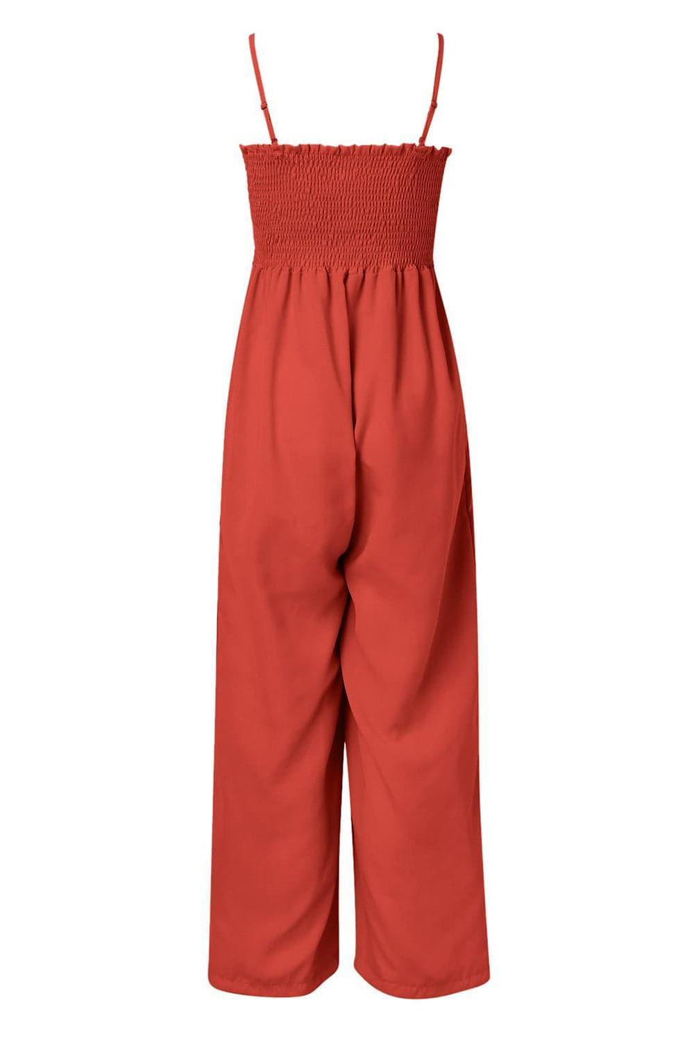 Dana Smocked Spaghetti Strap Wide Leg Jumpsuit - SwagglyLife Home & Fashion
