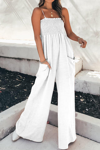 Dana Smocked Spaghetti Strap Wide Leg Jumpsuit - SwagglyLife Home & Fashion