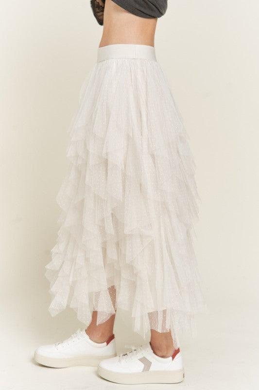 Dance with Me Layered Polka Dot Mesh Lined A-Line Midi Skirt - SwagglyLife Home & Fashion