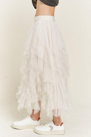 Dance with Me Layered Polka Dot Mesh Lined A-Line Midi Skirt - SwagglyLife Home & Fashion