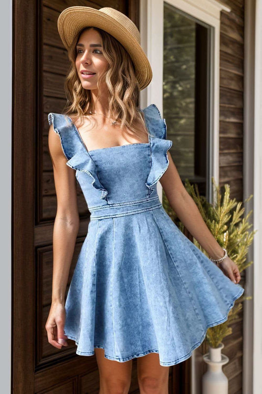 Dani Ruffled Square Neck Mini Dress in - Dresses photo