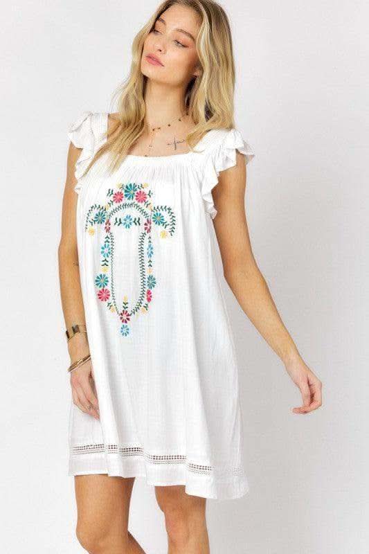 DAVI & DANI Embroidered Square Neck Mini Dress, 2 Colors in - Dresses photo