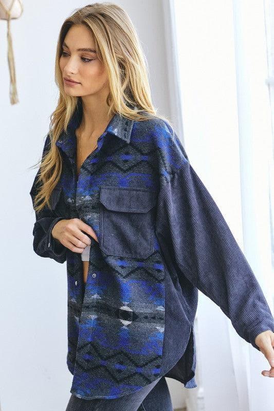 DAVI & DANI Printed Button Down Long Sleeve Jacket - SwagglyLife Home & Fashion