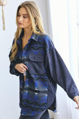 DAVI & DANI Printed Button Down Long Sleeve Jacket - SwagglyLife Home & Fashion