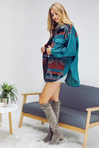 DAVI & DANI Printed Button Down Long Sleeve Jacket - SwagglyLife Home & Fashion