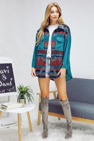 DAVI & DANI Printed Button Down Long Sleeve Jacket - SwagglyLife Home & Fashion