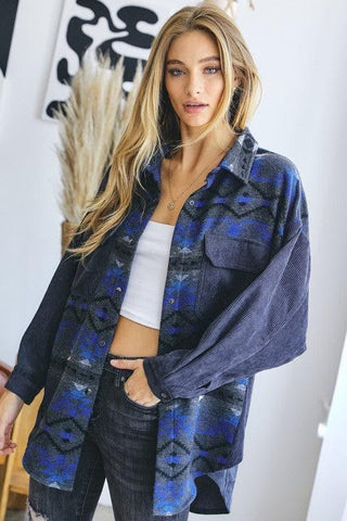DAVI & DANI Printed Button Down Long Sleeve Jacket - SwagglyLife Home & Fashion