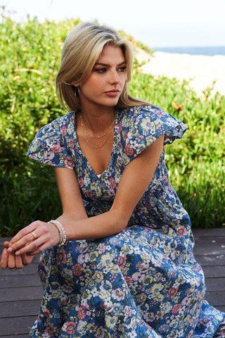 Davi & Dani Vintage Garden Floral Flutter Smocking Midi Dress - SwagglyLife Home & Fashion