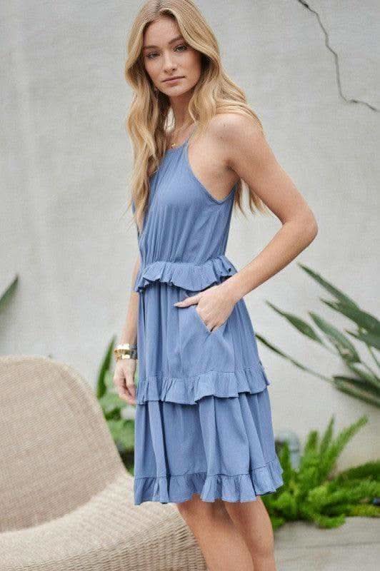DAVID & DANI Solid Ruffle Sleeveless Mini Dress - SwagglyLife Home & Fashion