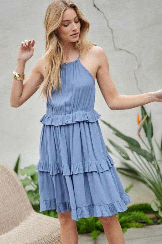 DAVID & DANI Solid Ruffle Sleeveless Mini Dress - SwagglyLife Home & Fashion
