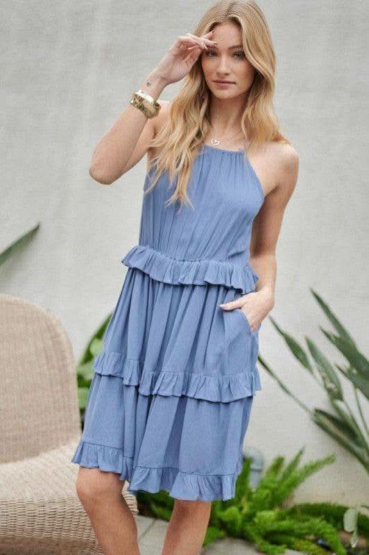 DAVID & DANI Solid Ruffle Sleeveless Mini Dress - SwagglyLife Home & Fashion