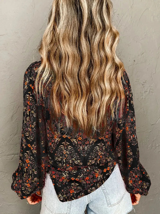 Floral Print Lantern Sleeve Loose Shirt in - photo