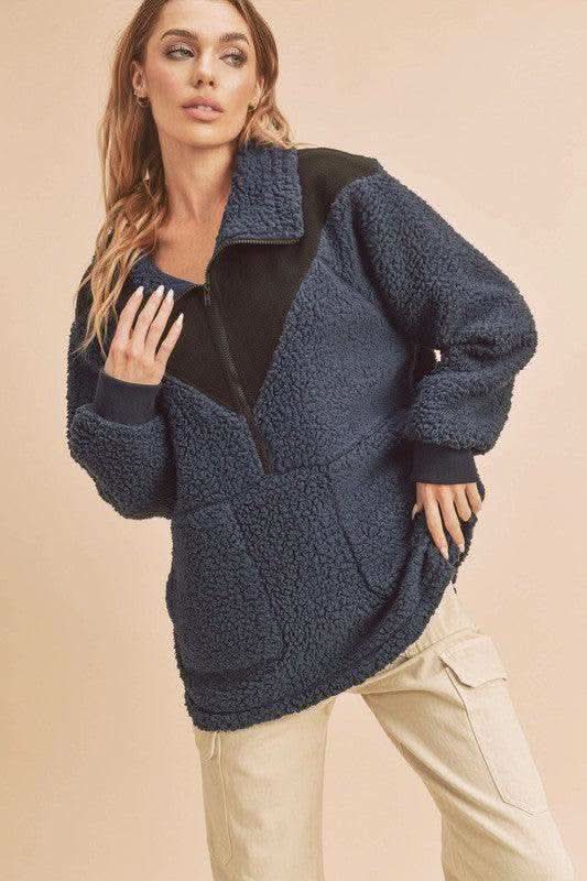 Aemi+Co Two Tone Half Zip Fleece Sweatshirt in - photo