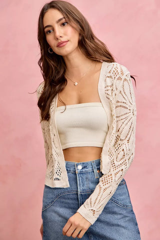 SO ME Crochet Knit Long Sleeves Cardigan Sweater in - photo