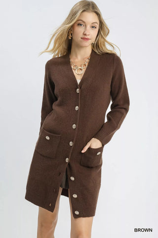 Umgee Button-Down Longline Sweater Cardigan with Front Pockets - SwagglyLife Home & Fashion
