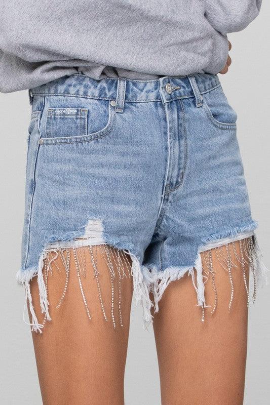 Denim Lab USA Rhinestone Denim Shorts - SwagglyLife Home & Fashion