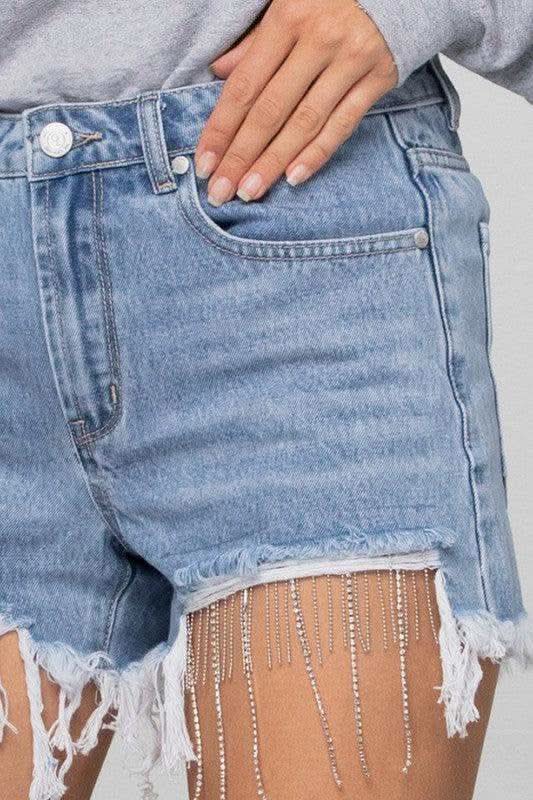 Denim Lab USA Rhinestone Denim Shorts - SwagglyLife Home & Fashion